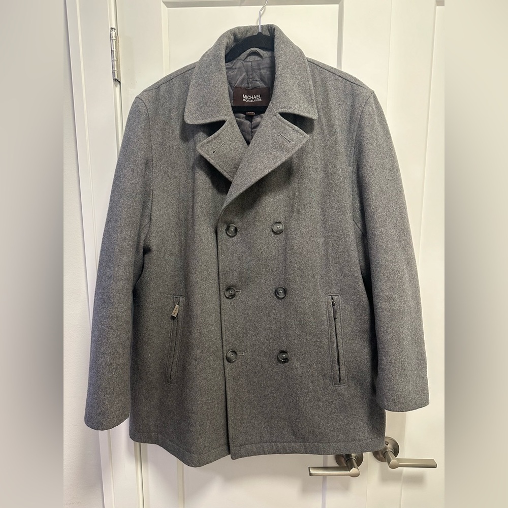 Michael Kors Double Breasted Peacoat, Size Large, Grey